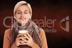 Composite image of close up of woman drinking from a cup