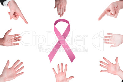 Composite image of hands showing