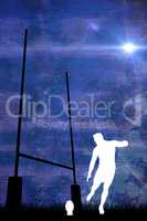 Composite image of silhouette of rugby player