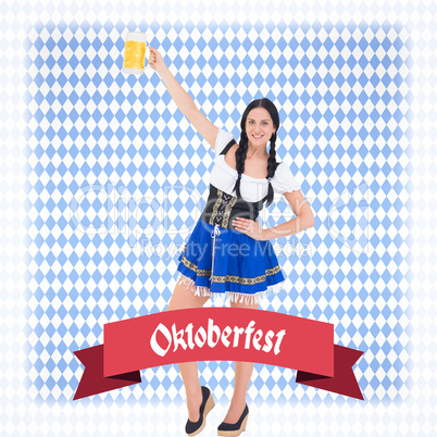 Composite image of pretty oktoberfest girl holding beer tankard