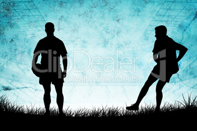 Composite image of silhouette of rugby player