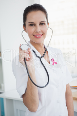 Composite image of pink breast cancer awareness ribbon