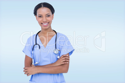 Composite image of portrait of smiling female surgeon