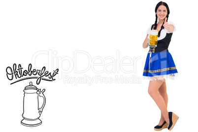Composite image of pretty oktoberfest girl holding beer tankard
