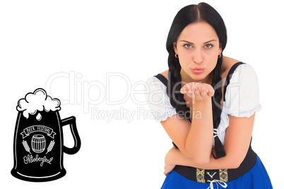 Composite image of pretty oktoberfest girl blowing a kiss