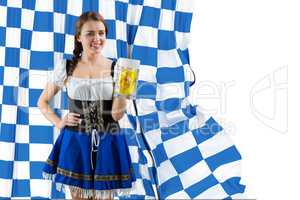 Composite image of pretty oktoberfest girl smiling at camera hol