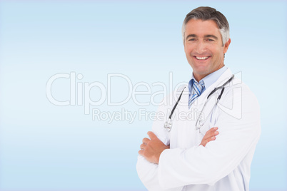 Composite image of happy doctor smiling at camera