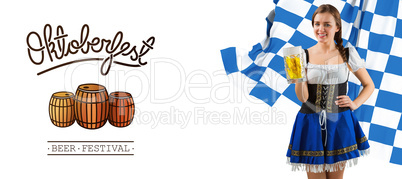 Composite image of pretty oktoberfest girl smiling at camera hol