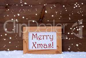 Picture Frame With Text Merry Xmas, Snow, Snowflakes