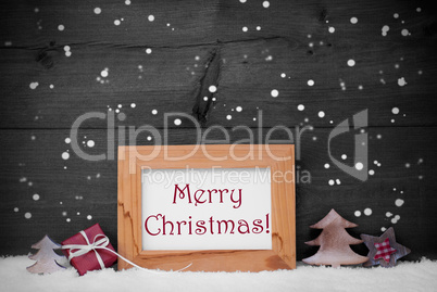 Gray Frame With Merry Christmas, Snow And Snowflakes