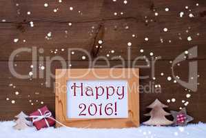Frame With Christmas Decoration, Snow, Happy 2016, Snowflakes