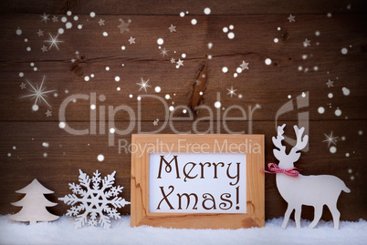 White Decoration On Snow, Merry Xmas, Sparkling Stars