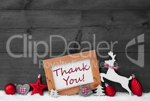 Red Christmas Decoration, Thank You, Snow, Gray Background