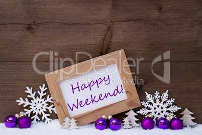 Purple Christmas Decoration, Snow, Happy Weekend