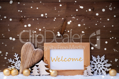 Golden Christmas Decoration, Snow, Welcome, Snowflakes