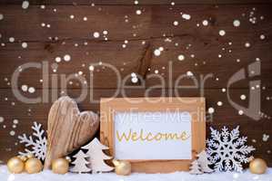 Golden Christmas Decoration, Snow, Welcome, Snowflakes