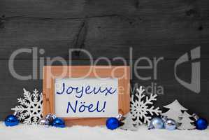 Blue Gray Decoration, Snow, Joyeux Noel Mean Merry Christmas