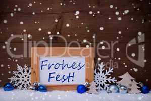 Blue Decoration, Snow, Frohes Fest Mean Christmas, Snowflakes