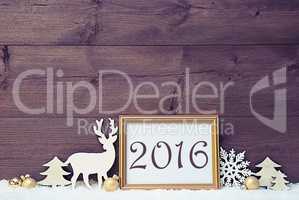Vintage White And Golden Christmas Card, Snow, 2016
