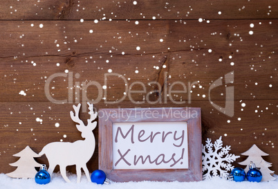 Christmas Card With Blue Decoration, Merry Xmas, Snowflakes