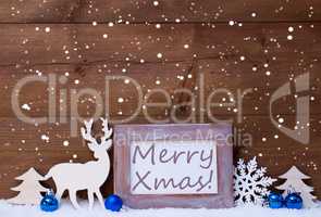 Christmas Card With Blue Decoration, Merry Xmas, Snowflakes