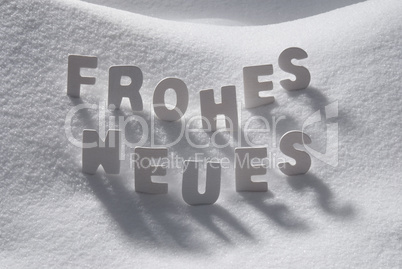 White Christmas Word Frohes Neues Means New Year On Snow