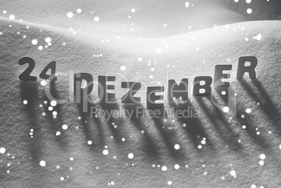 White Word 24 Dezember Means 24th December On Snow, Snowflakes