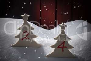 Two White Christmas Trees, Snow, Snowflakes, Numbers 2, 4