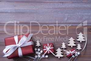 Red Christmas Gifts, Presents, White Ribbon, Tree, Copy Space