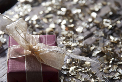 One Red Christmas Gift, Present, Ribbon, Glitter, Copy Space