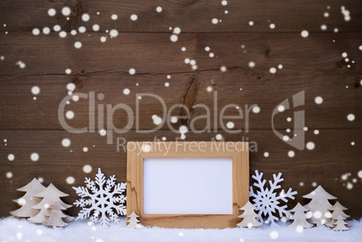 White Christmas Decoration With Copy Space And Snow, Snowflakes