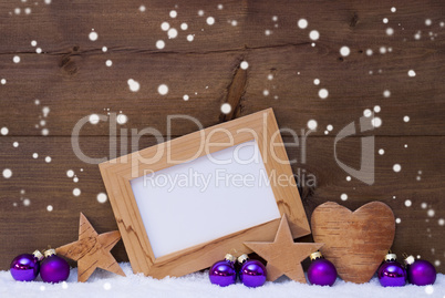 Purple Christmas Decoration With Copy Space, Snowflakes