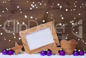 Purple Christmas Decoration With Copy Space, Snowflakes