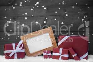 Red,Gray Christmas Decoration, Gift, Snow, Copy Space, Snowflake