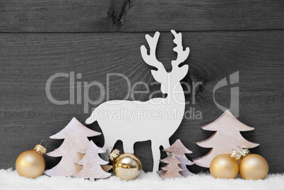 Gray, Golden Christmas Decoration, Snow,Tree And Reindeer
