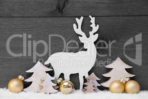 Gray, Golden Christmas Decoration, Snow,Tree And Reindeer