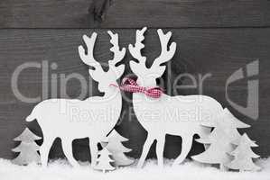 Gray Christmas Decoration, Reindeer Couple In Love, Snow, Tree