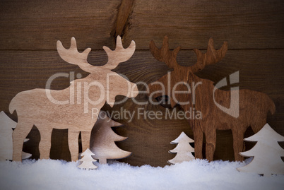 Christmas Decoration, Moose Couple In Love, Trees And Snow