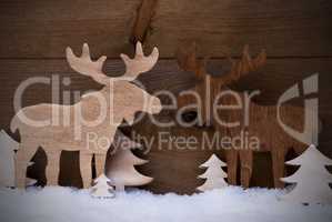 Christmas Decoration, Moose Couple In Love, Trees And Snow