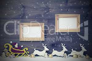 Vintage Santa Claus Sled, Snowflake, Copy Space, Two Frame