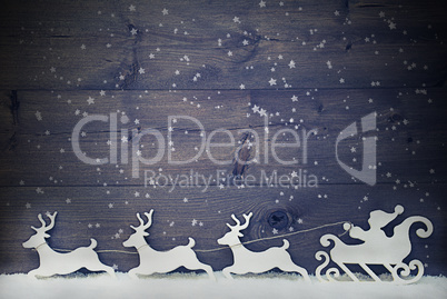 White Vintage Santa Claus Sled, Reindeer, Snow, Copy Space, Star
