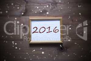 Golden Picture Frame With 2016 And Snowflakes