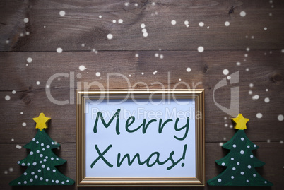 Picture Frame With Christmas Tree And Text Merry Xmas, Snowflake