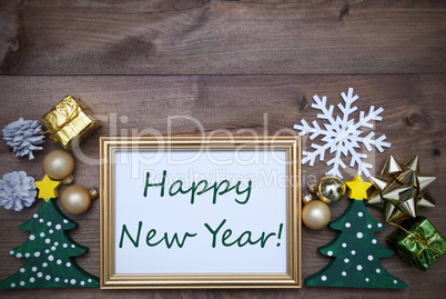 Frame With Christmas Decoration And Text Happy New Year