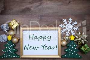 Frame With Christmas Decoration And Text Happy New Year