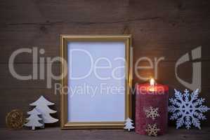 Frame With Candlelight And Christmas Decoration, Copy Space