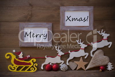 Santa Claus Sled And Reindeer, Frame With Merry Xmas