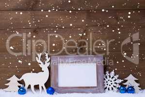 Christmas Card With Blue Decoration, Copy Space, Snow, Snowflake
