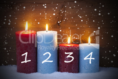 Christmas Card With Four Candles For Advent, Snowflakes