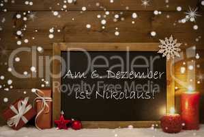 Card, Blackboard, Snowflakes, Nikolaustag Mean Nicholas Day